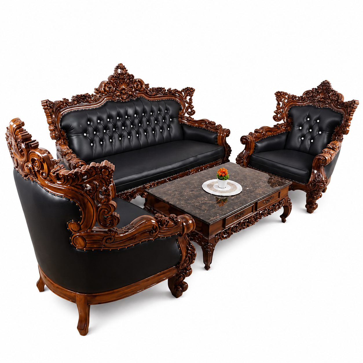 Wooden Maharaja Sofa Set with Center Table
