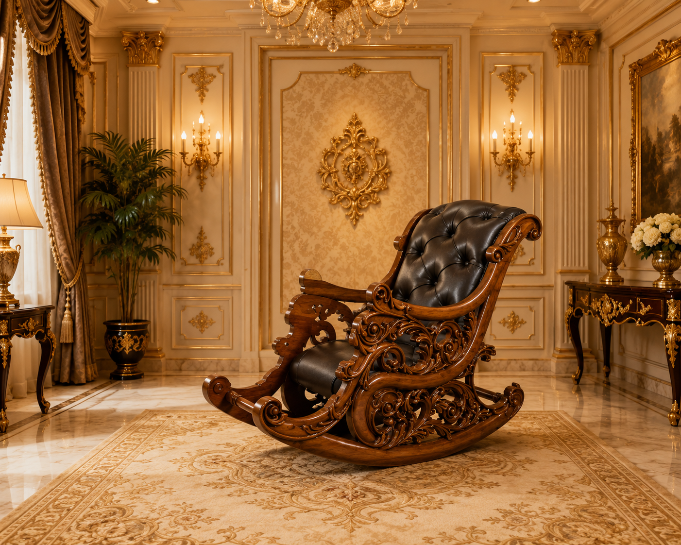 Carved Luxury Wooden Rocking Chair