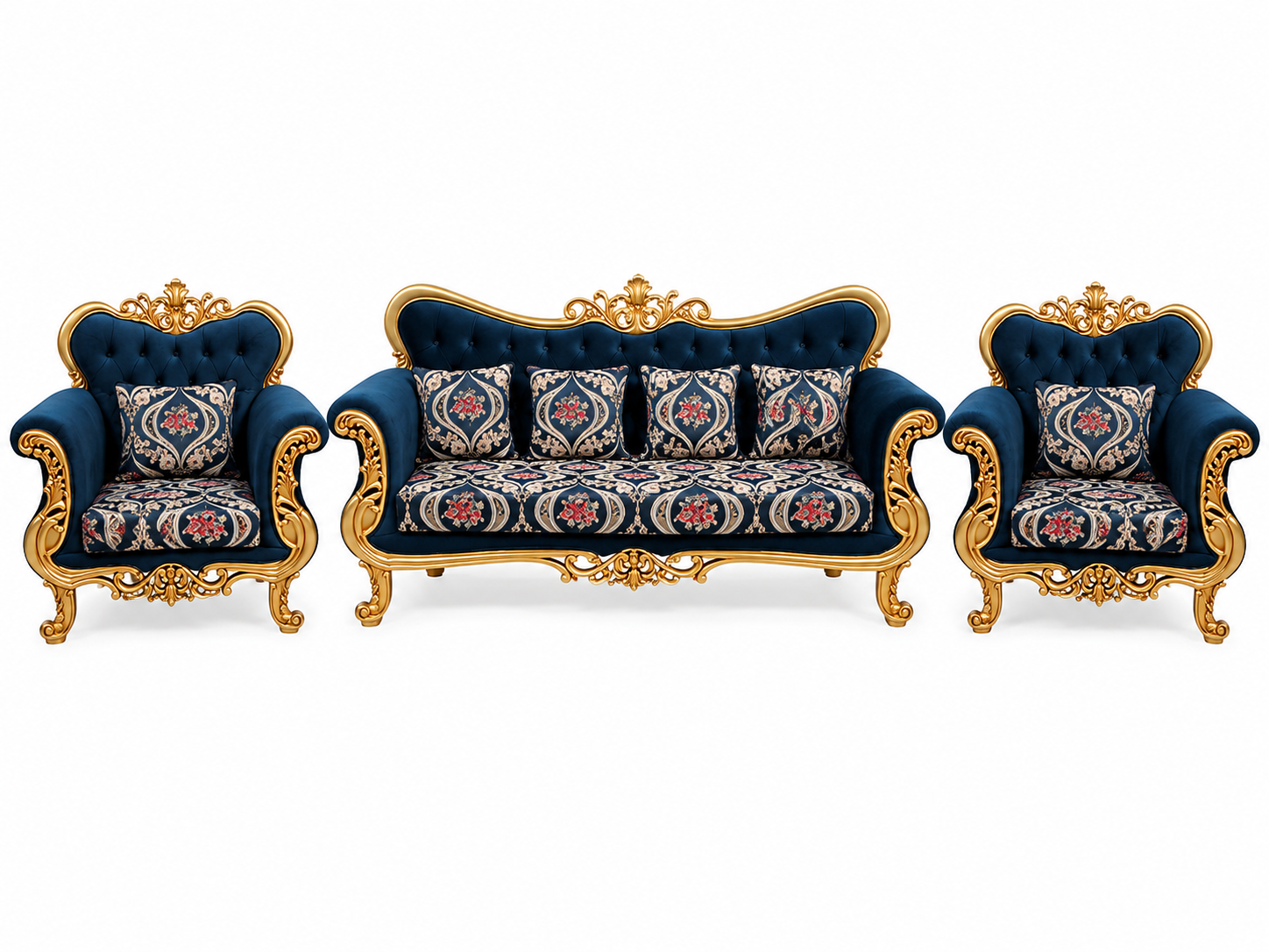 Luxurious velvet blue sofa set