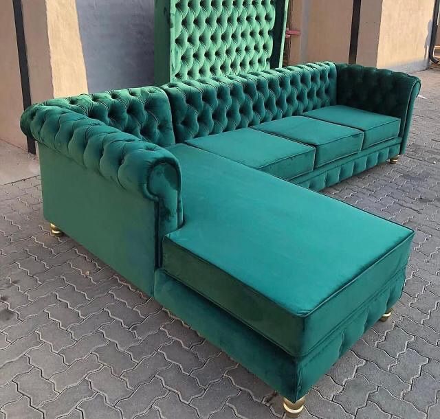 Velvet Chesterfield L Shape Sofa Set
